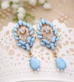 AE009   甜美結果♥水滴花垂墜♥耳環【藍1對入】